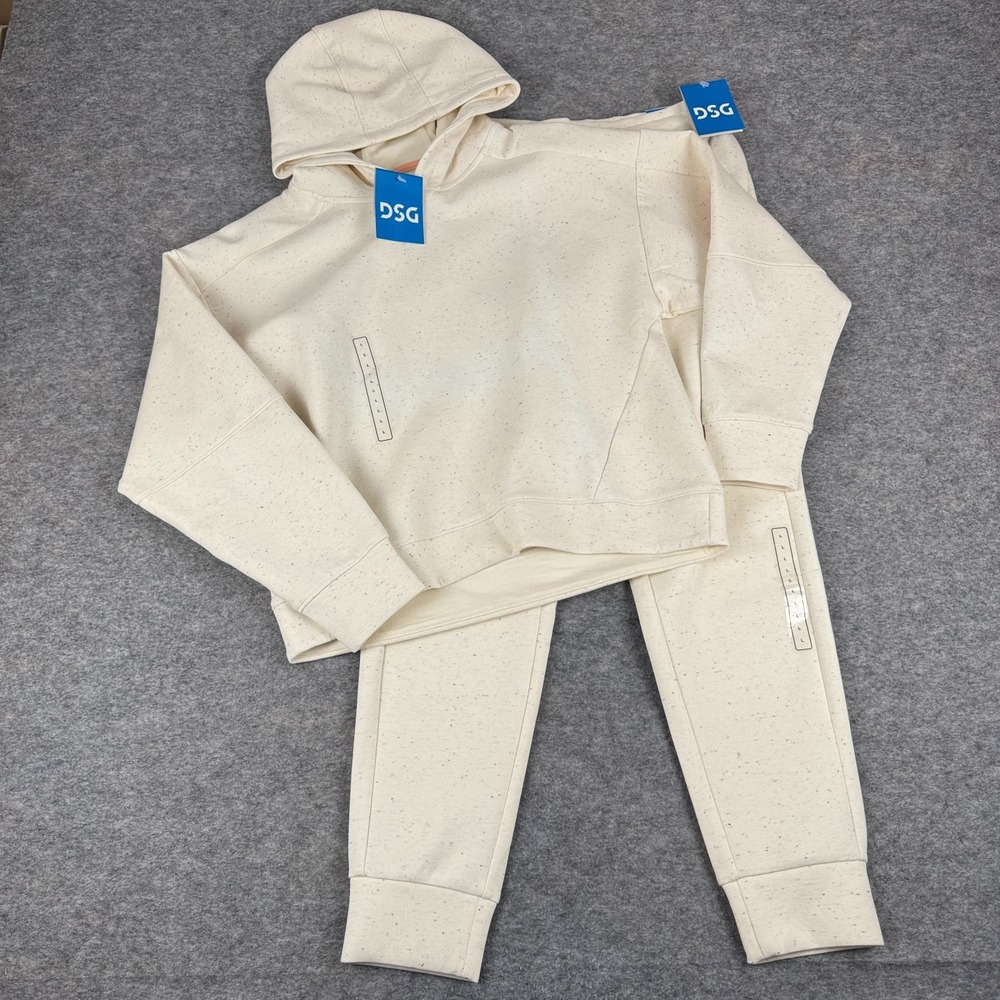 DSG Sport Fleece Pullover Jogger Set Cream Girls Large L 14
